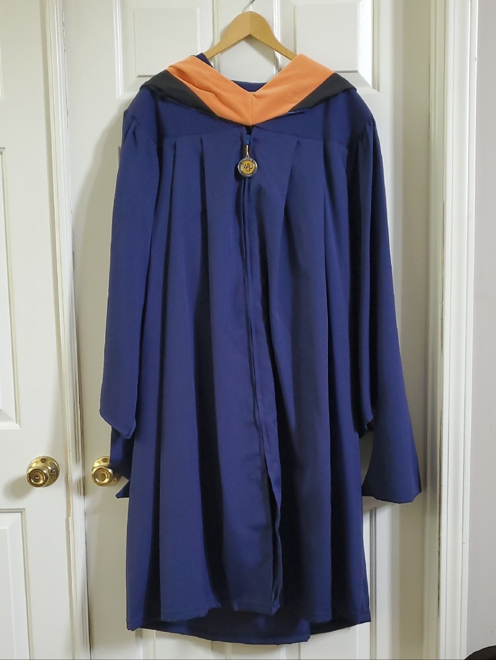 Nursing WGU (Master’s )~ Women's Navy Graduation Gown with Orange Accent Hood